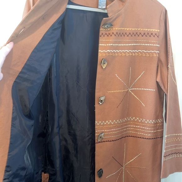 Longer brown embroidered western southwestern button artsy jacket blazer medium - Picture 10 of 15